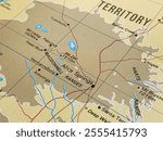 Alice Springs, Northern Territory, Australia, a detailed atlas map, suitable to illustrate a travel destination or a tourism background, world trade, economy and politics