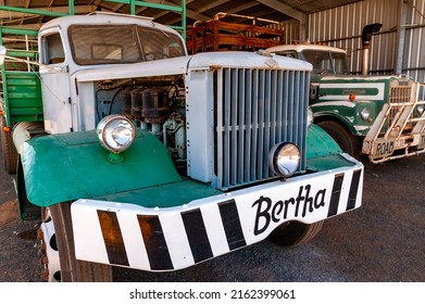 Alice Springs, Northern Territory, Australia - 2003: Bertha, one of the pioneering cattle trucks in central Australia, now at the National Road Transport Hall of Fame museum in outback Alice Springs.