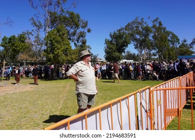 Alice Springs, Northern Territory, Australia, August 20, 2022. Queue Of People Outside The Entrance Of A Showground