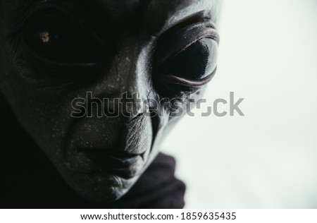 Alien creature has a message for humans. Grey kind humanoid from an other planet portrait series.