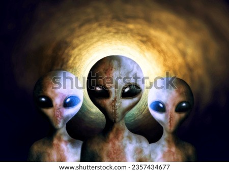 Alien, extraterrestrial or earth invasion from outer space, futuristic fantasy or scifi on a background. Portrait, creature or monster from a galaxy, universe or surreal cosmos at night in the dark