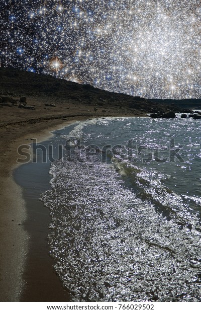 Alien ocean, photomontage made from a photograph
taken by the Hubble Space Telescope of NASA and another of the
earth dam shore.