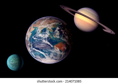 Aligned Planets Earth Saturn Space Background. Elements Of This Image Furnished By NASA.