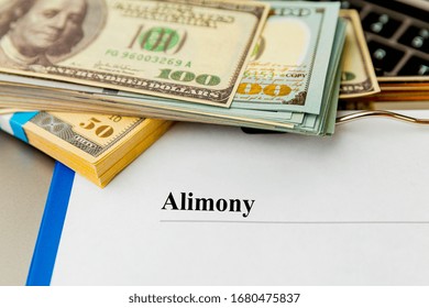 Alimony statement empty document on the table and money isolated.