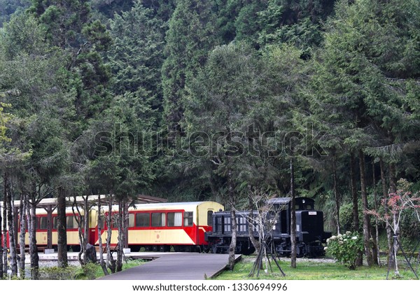 ALISHAN NATIONAL SCENIC AREA, TAIWAN -\
OCTOBER 1,2018: The famous old historical type of train in the\
train station at Alishan national scenic,\
Chiayi