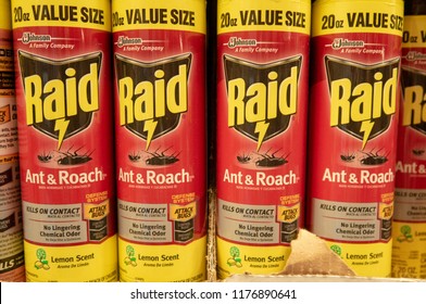 Aliso Viejo, CA / USA - 09/10/2018:  Raid Ant And Roach Killer On Display In A Home Depot Store