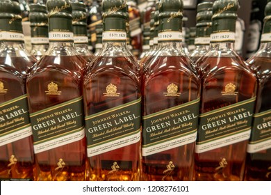 Aliso Viejo, CA / USA - 10/20/2018: Johnnie Walker Green Label on Display at Costco