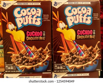 Aliso Viejo, CA / USA - 12/05/2018: Cocoa Puffs Cereal On Display At A Local Grocery Store