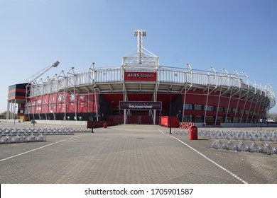 Alkmaar, Netherlands, 16 April 2020: Afas Soccer Stadium (AFAS Stadion) Of The Football Team AZ Alkmaar In The Dutch Province Of North Holland. 