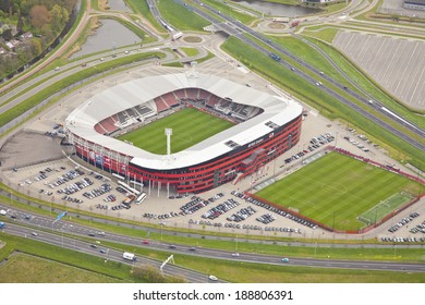 ALKMAAR, THE NETHERLANDS - APRIL 15: Exterior View Of The AZ AFAS Stadion From Above On April 15, 2014 In Alkmaar, Netherlands. AFAS Stadion Is The Home Stadion Of The Soccer Team AZ Alkmaar