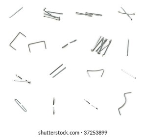 All existing forms of staple needle in use. Isolated on white.