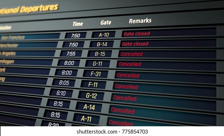 All Flights Canceled On Airport Information Board, Terrorism Threat, Security
