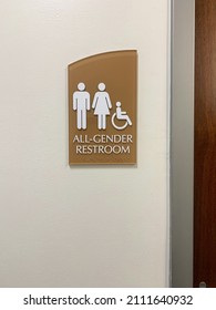 An All Gender Restroom Sign On Public Restroom.