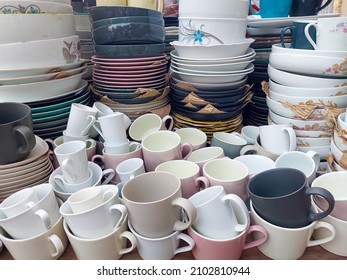 All Kind Of Melamine And Ceramic Plates, Dinner Sets And Cups Bought To A Local Market To Sell.