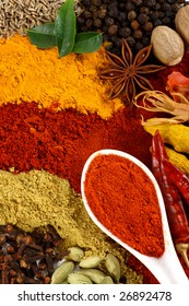 All kinds of spice and flavoring ingredients arranged beautifully