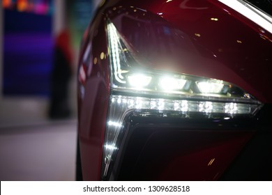 All LED adaptive headlight of a modern car. 