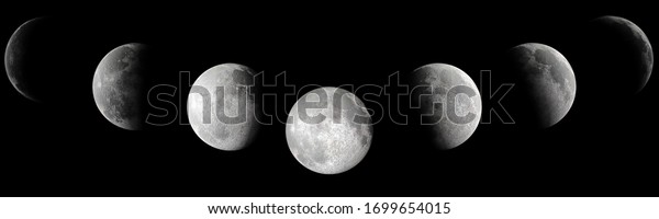 All the\
moon phases panoramic showing crater\
detail