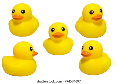 All New Collection Cute Yellow Rubber Duck Isolated Over White Background,clipping Path 