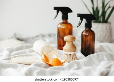 All Purpose Cleaner Natural Homemade Vinegar Citrus Peels. Sustainable Living Concept