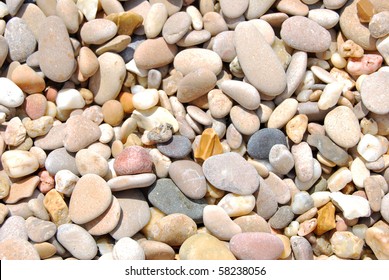 All Rounded Tiny Pebbles From Beach, A Natural Background For Especially Summer Projects