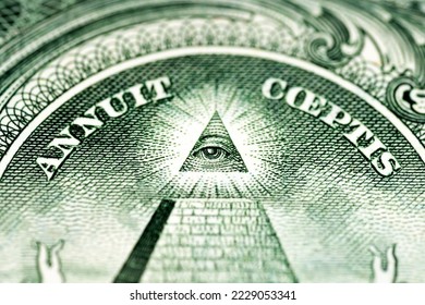 All seeing eye from 1 dollar bill. Close up - Shutterstock ID 2229053341