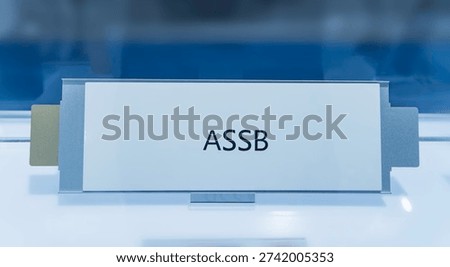 ALL Solid-State Battery(ASSB) cell unit on white background. Next Generation Electric Vehicle Battery concept. 