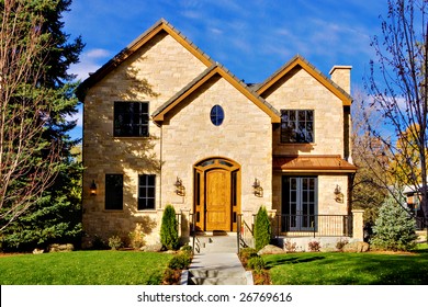 All Stone Facade Two Story Luxury Home In Denver, Colorado, United States.