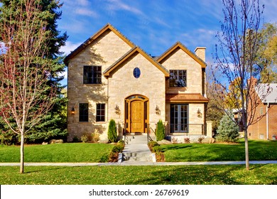 All Stone Facade Two Story Luxury Home In Denver, Colorado, United States.