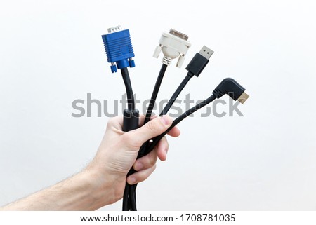 All types of computer LCD monitor cables. Different connectors.