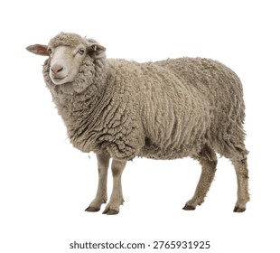 All Types of Sheep with Lambs – Full Body Standing, Sitting, Lying Poses, Horned Polled Breeds Isolated on White Background, Realistic Animal Set