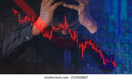 All world stock fail background and digital red number on stock board. Concept of financial crisis. Stock market down trend and despair broker man on graph and number with bearis time. 