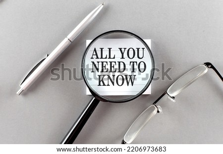 ALL YOU NEED TO KNOW text written on a sticky with pencil and glasses text written on sticky with pencil and glasses