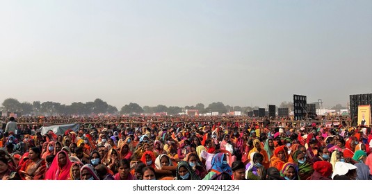 Allahabad, India; December21,2021 Huge Crowd Of Women Wearing Vibrant Traditional Clothes Gathered At Women Empowerment Program Of Mr. Narendra Modi, The Prime Minister Of India.