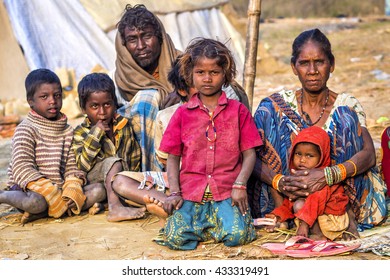 Allahabad, India - February 10: Poor Indian Family In Rural Area Near Allahabad, Uttar Pradesh, India.