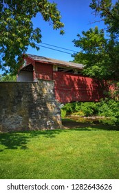 Allentown, PA, USA - July 10, 2011: The Wehr Covered Bridge Is A Historic Wooden Structure Located In South Whitehall Township, Lehigh County, Pennsylvania. It Spans The Jordan Creek.