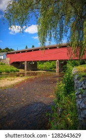 Allentown, PA, USA - July 10, 2011: The Wehr Covered Bridge Is A Historic Wooden Structure Located In South Whitehall Township, Lehigh County, Pennsylvania. It Spans The Jordan Creek.