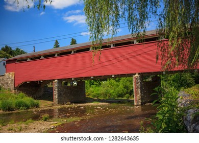 Allentown, PA, USA - July 10, 2011: The Wehr Covered Bridge Is A Historic Wooden Structure Located In South Whitehall Township, Lehigh County, Pennsylvania. It Spans The Jordan Creek.