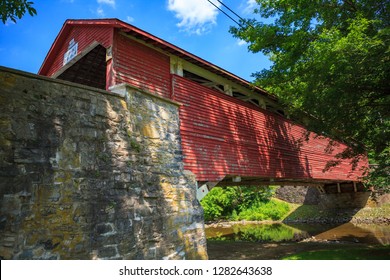 Allentown, PA, USA - July 10, 2011: The Wehr Covered Bridge Is A Historic Wooden Structure Located In South Whitehall Township, Lehigh County, Pennsylvania. It Spans The Jordan Creek.