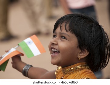 ALLEPPEY, KERALA, INDIA - 15 AUGUST 2010 : unidentified children of kerala celebrating the India Independence Day with holding the Indian flag, Alleppey, Kerala, India.