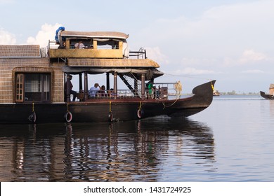 Alleppey, Kerala, India - September 11 2017: Houseboat With People On Backwater At Alleppey, Alappuzha Kerala India