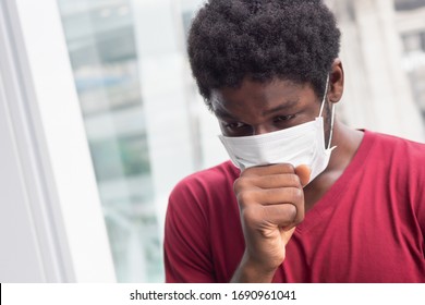 Allergic Sick Unvaccinated Black African Man Coughing With Sore Throat, Concept Of African Man With Allergy, Pneumonia, Sore Throat, Pneumonia, Influenza, Flu, Cold, Sickness, Vaccination Concept