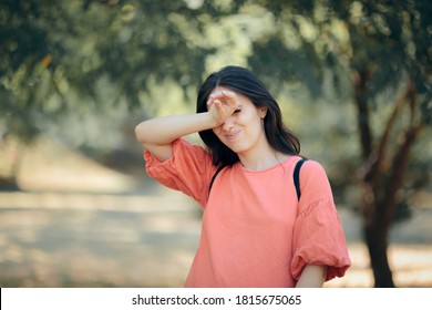 Allergic Woman Rubbing Her Eyes 