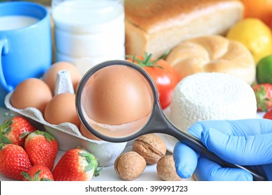 Allergy Food Abstract Concept With Examining Doctor And Magnifier