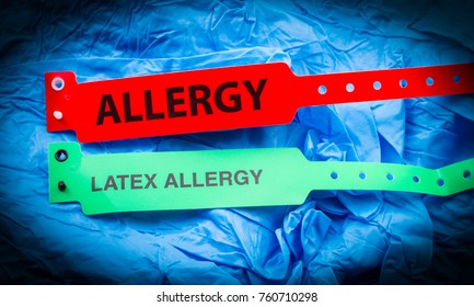 Allergy And Latex Allergy Bracelets Over Top Blue Protective Gloves