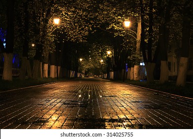 Alley Autumn City Landscape Night Rain