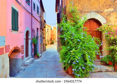 Alley In The Medieval Village Of Castagneto Carducci In Tuscany Italy, Where The Poet Giosuè Carducci Lived