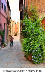 Alley In The Medieval Village Of Castagneto Carducci In Tuscany Italy, Where The Poet Giosuè Carducci Lived