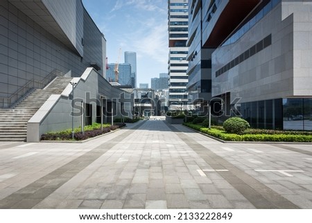 Alley with office buildings in modern