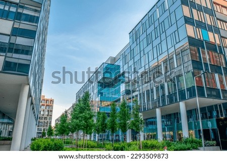 Alley with office buildings in modern Budapest area