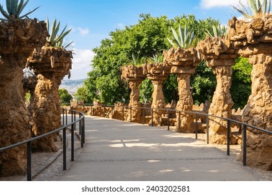 Alley in Park Guell, Barcelona, Spain